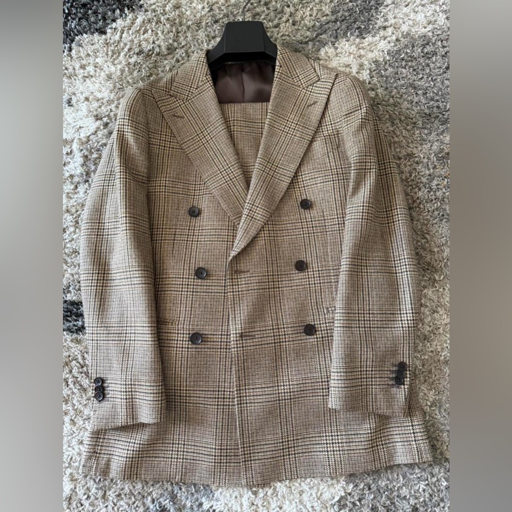 Suitsupply Havana Brown Glen Check Double Breasted Suit size 38R